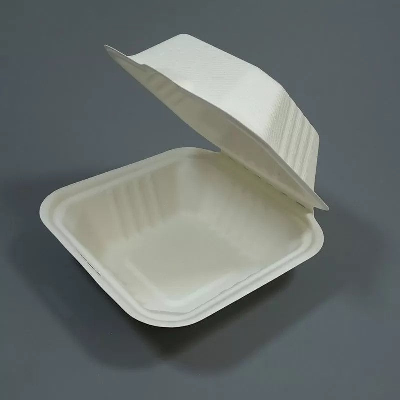 500 x 6" Bagasse Burger Boxes Takeaway Container Compostable