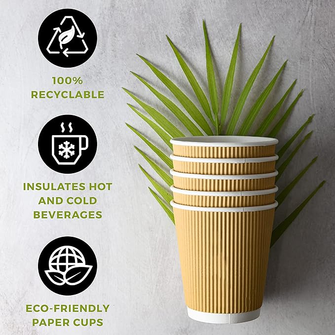 Ripple Paper Cup Triple Wall Bio Hot Cup (355ml/12oz) Kraft 500 pieces