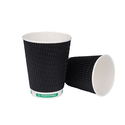 Ripple Paper Cup Triple Wall Bio Hot Cup (355ml/12oz) Black 500 pieces