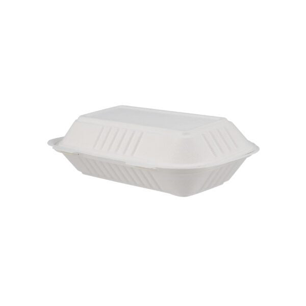 200 x Bagasse Compostable Lunch Box 9x6 Inch White