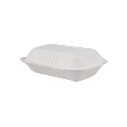 200 x Bagasse Compostable Lunch Box 9x6 Inch White